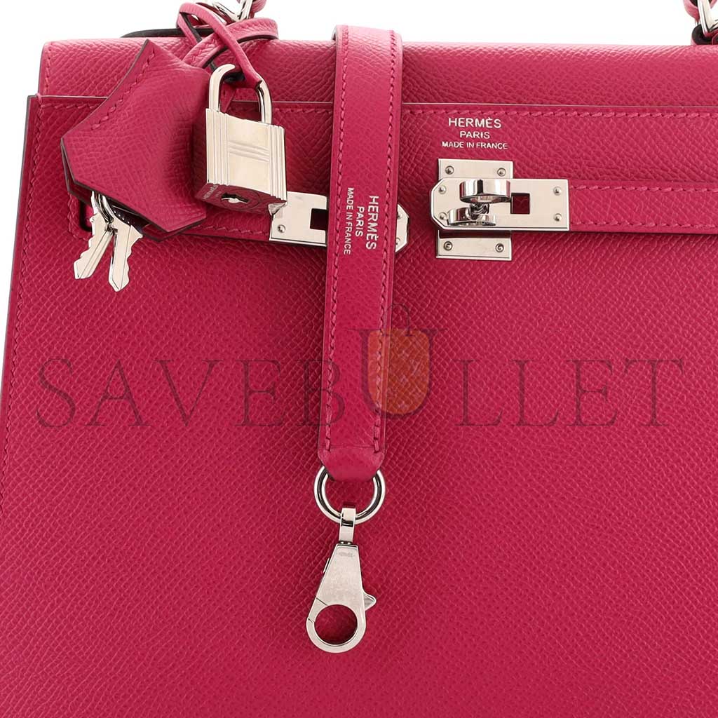 HERMÈS KELLY HANDBAG ROSE POURPRE EPSOM WITH PALLADIUM HARDWARE 25 (25*17*7cm) 